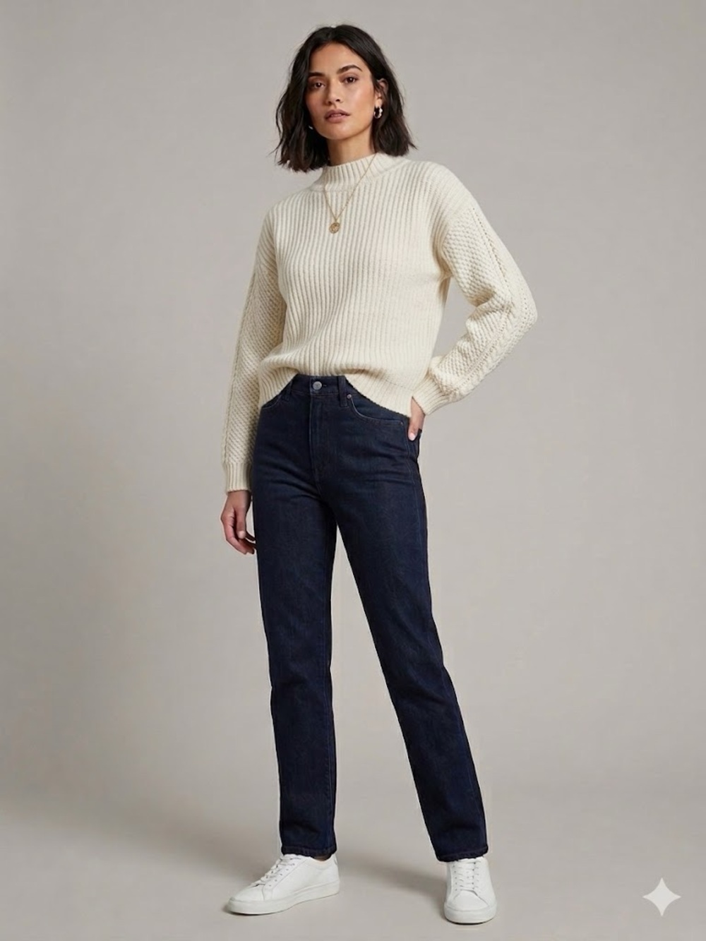Diane Von Furstenberg Cream Ribbed Turtleneck Sweater